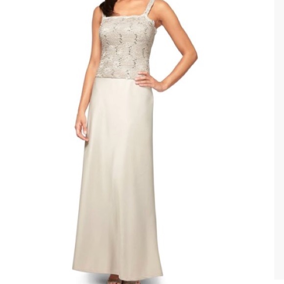 Alex Evenings Dresses & Skirts - Alex evening gold sequin lace satin overlay gown